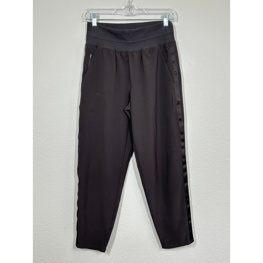 Athleta Women's Size 4 Nolita Slim Tapered Crop Pant Brown Satin Stripe Jogger